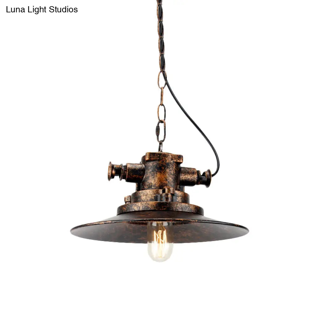 Antique Bronze Farmhouse Pendant Light - Wrought Iron with Flat Shade, 1 Light for Restaurants