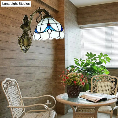 Aplique de pared para baño con motivo de tulipán y acabado en bronce antiguo - Aplique de pared estilo Tiffany