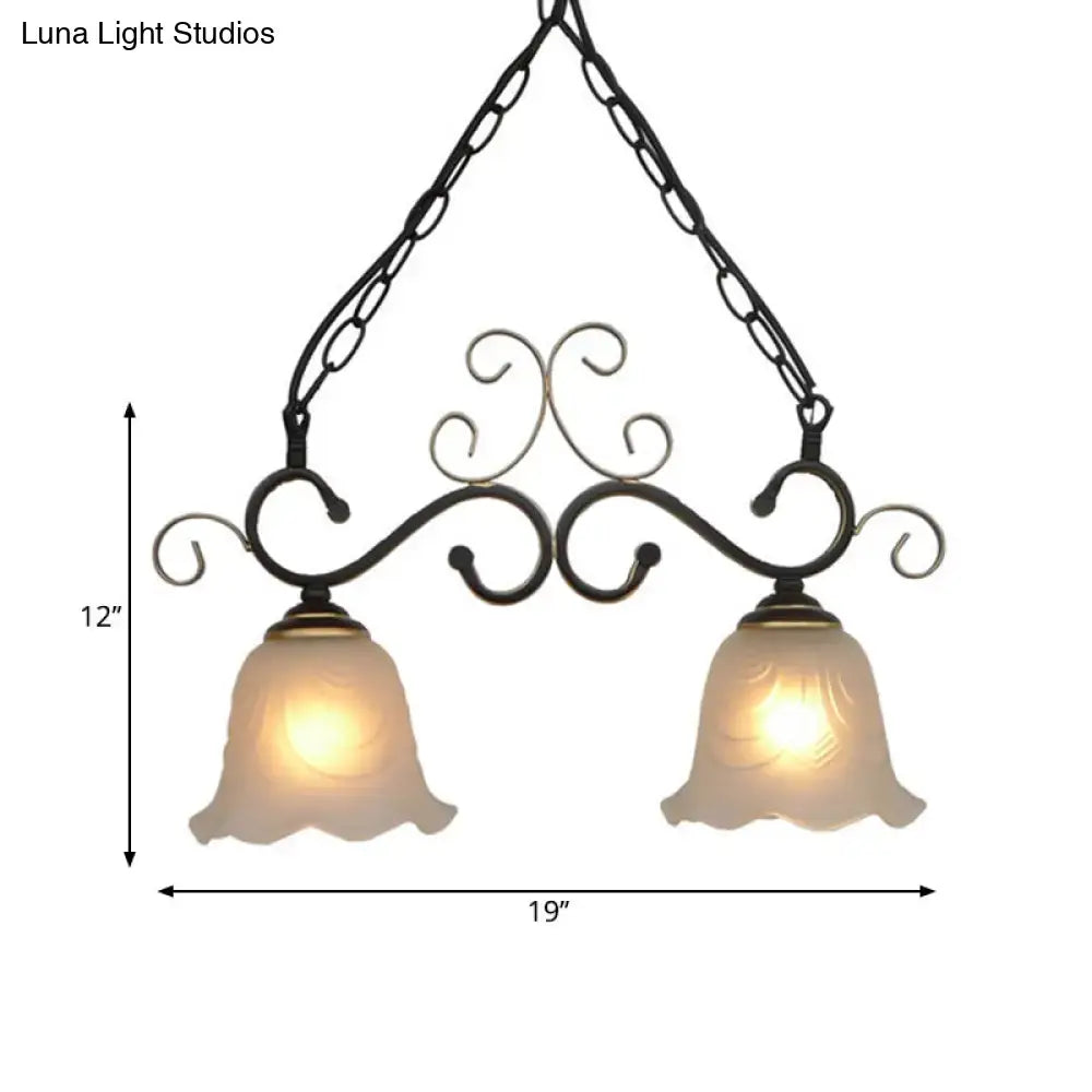 Antique bronze wrought iron pendant light with flared frosted glass bell shades for dining room 220v-240v 110v-120v