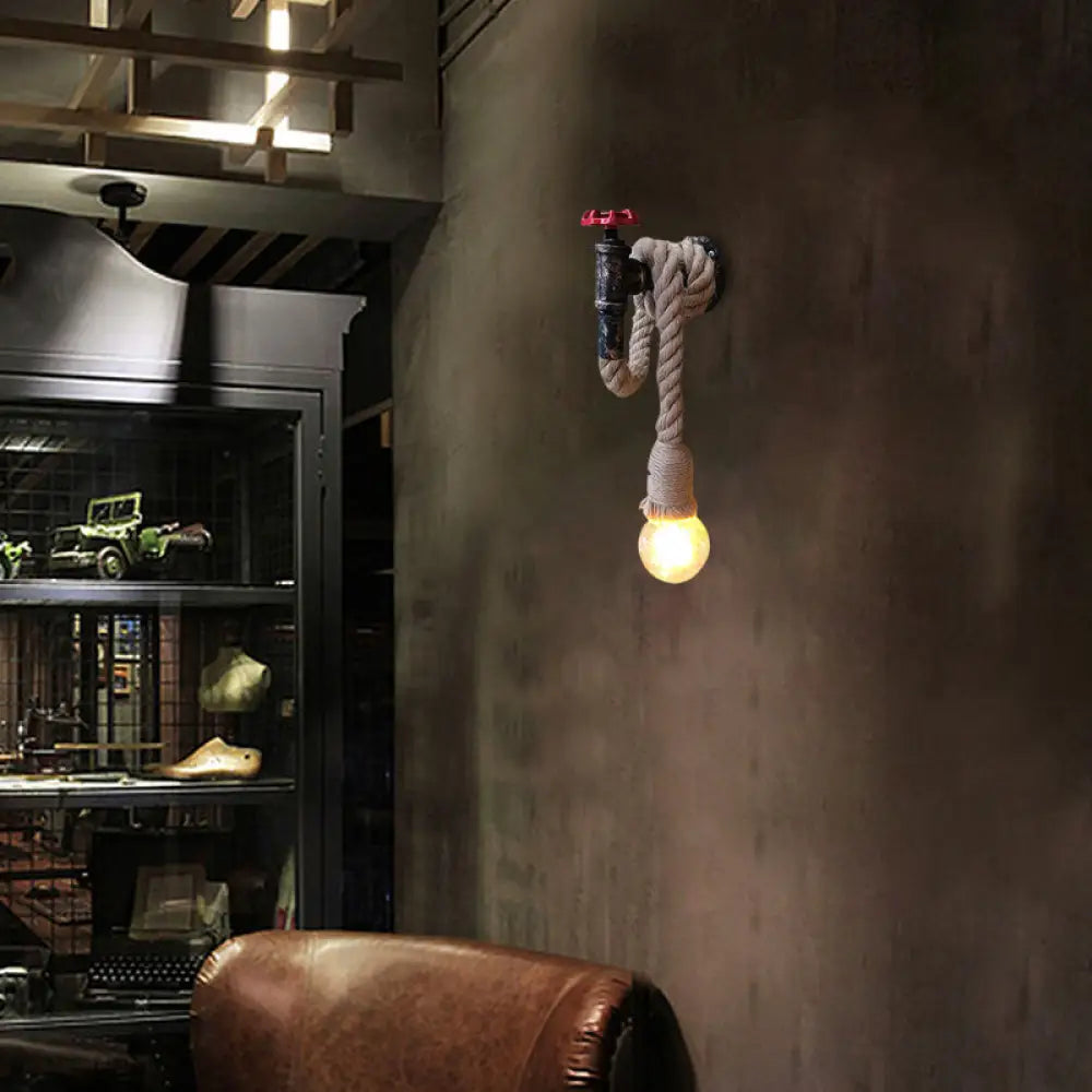 Lámpara de pared de hierro bronce antiguo con cuerda ajustable y grifo