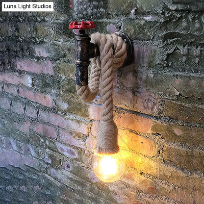 Lámpara de pared de hierro bronce antiguo con cuerda ajustable y grifo