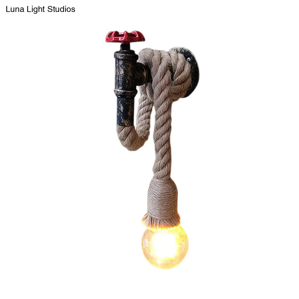 Lámpara de pared de hierro bronce antiguo con cuerda ajustable y grifo