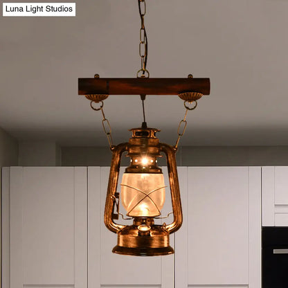 Antique Bronze Kerosene Pendant Light with Clear Glass - Perfect for Bedroom