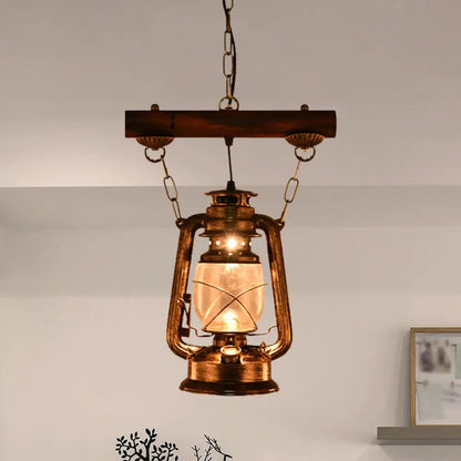 Antique Bronze Kerosene Pendant Light with Clear Glass - Perfect for Bedroom