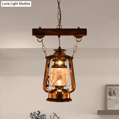 Antique Bronze Kerosene Pendant Light with Clear Glass - Perfect for Bedroom