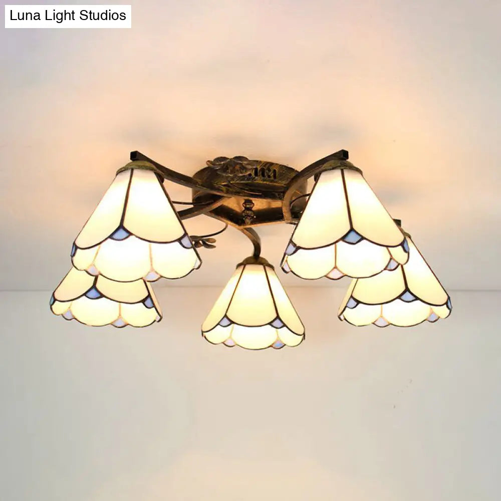 Antique Bronze Loft Cone Semi Flush Mount Light with White Glass - Perfect for Your Bedroom