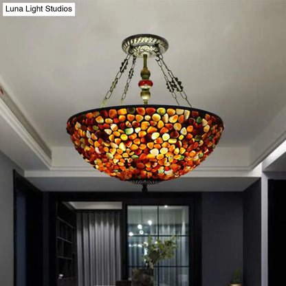 Lámpara de araña mediterránea antigua de bronce con pantalla de piedra - 2/3 luces, 30/40 cm de ancho