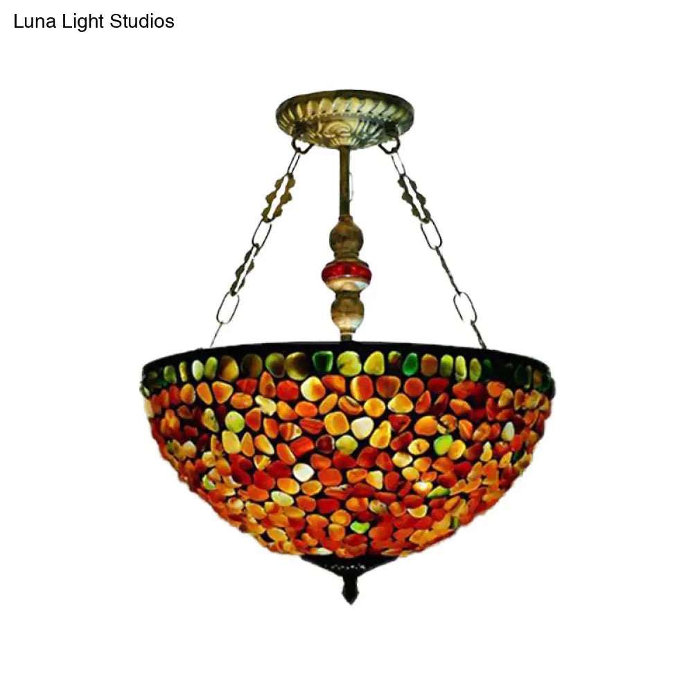 Lámpara de araña mediterránea antigua de bronce con pantalla de piedra - 2/3 luces, 30/40 cm de ancho