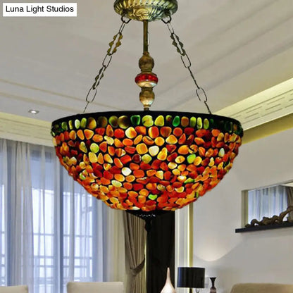 Lámpara de araña mediterránea antigua de bronce con pantalla de piedra - 2/3 luces, 30/40 cm de ancho