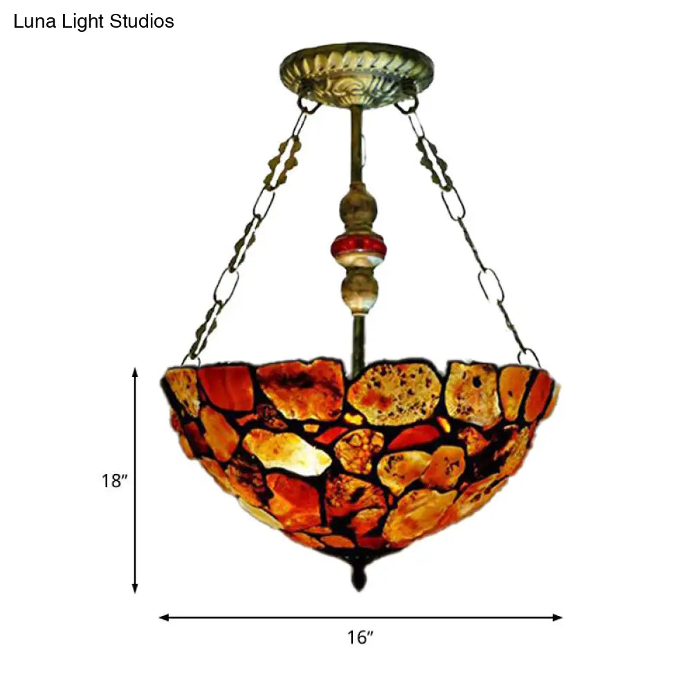 Lámpara de araña mediterránea antigua de bronce con pantalla de piedra - 2/3 luces, 30/40 cm de ancho