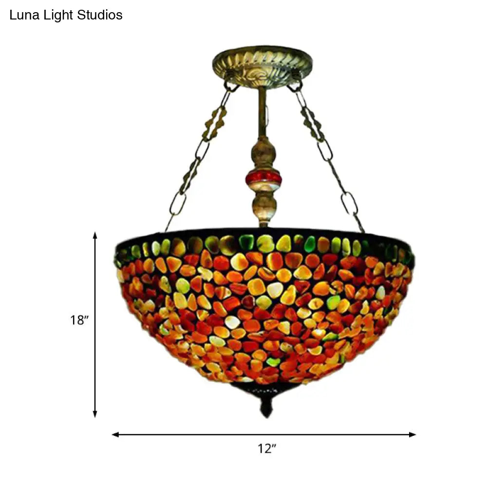 Lámpara de araña mediterránea antigua de bronce con pantalla de piedra - 2/3 luces, 30/40 cm de ancho