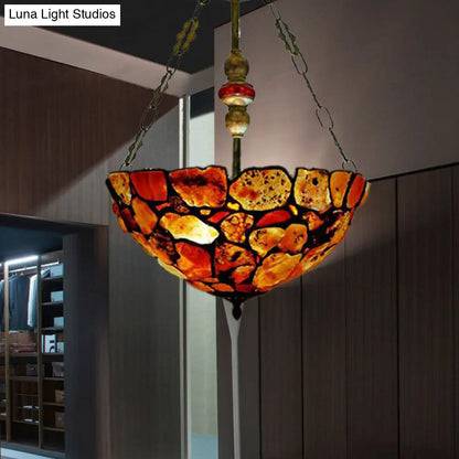 Lámpara de araña mediterránea antigua de bronce con pantalla de piedra - 2/3 luces, 30/40 cm de ancho