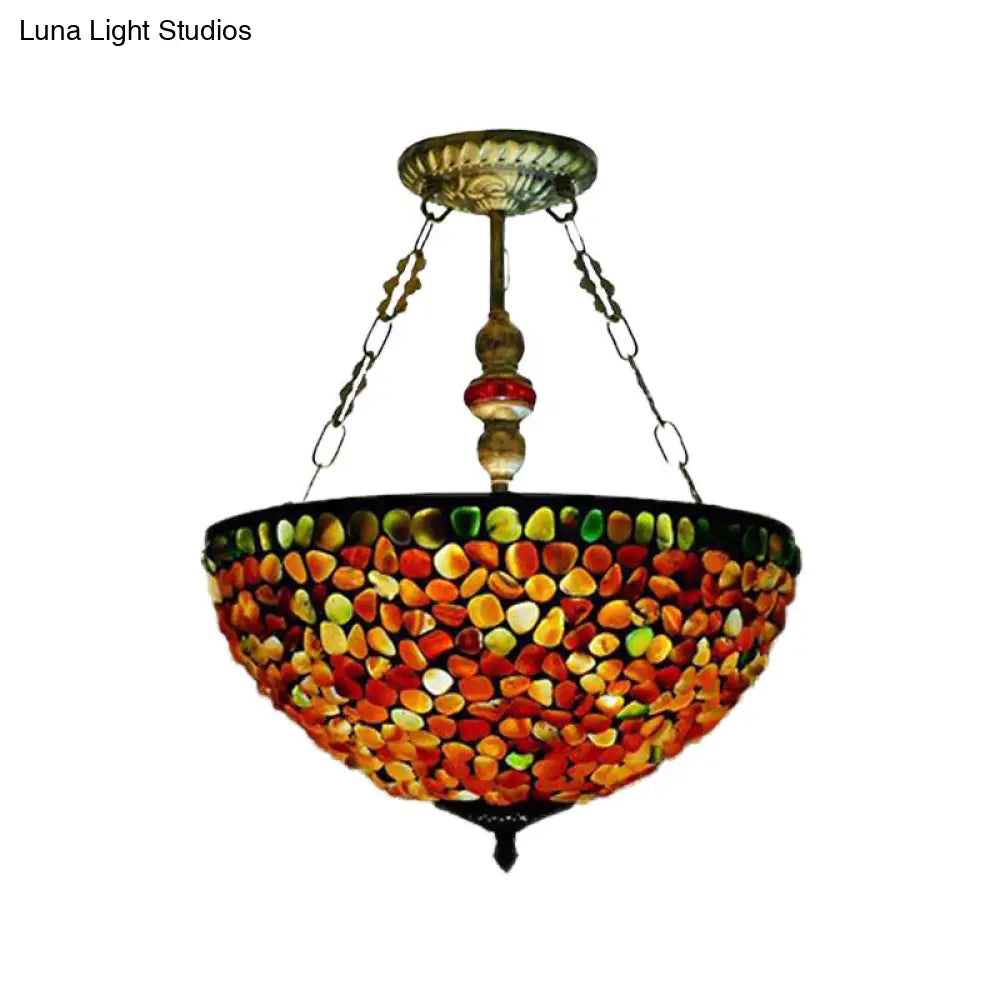 Lámpara de araña mediterránea antigua de bronce con pantalla de piedra - 2/3 luces, 30/40 cm de ancho