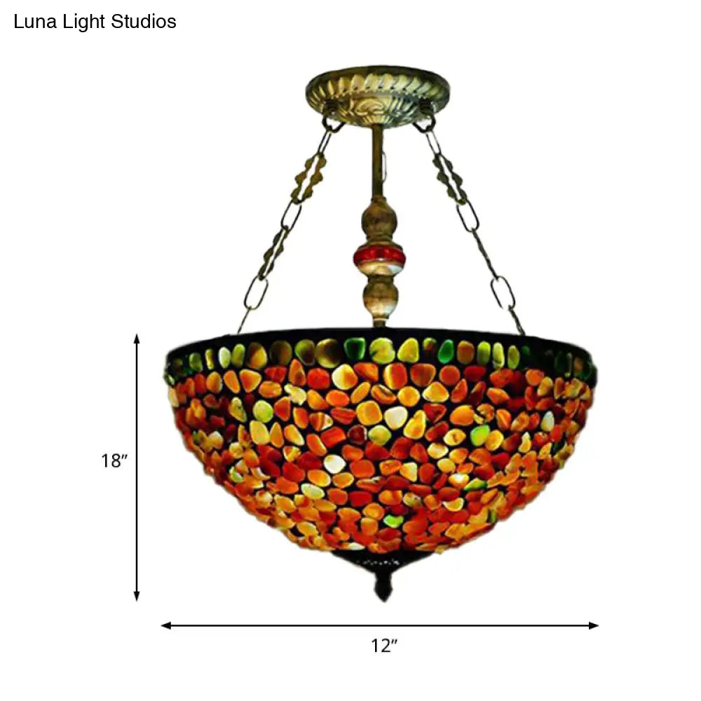 Lámpara de araña mediterránea antigua de bronce con pantalla de piedra - 2/3 luces, 30/40 cm de ancho
