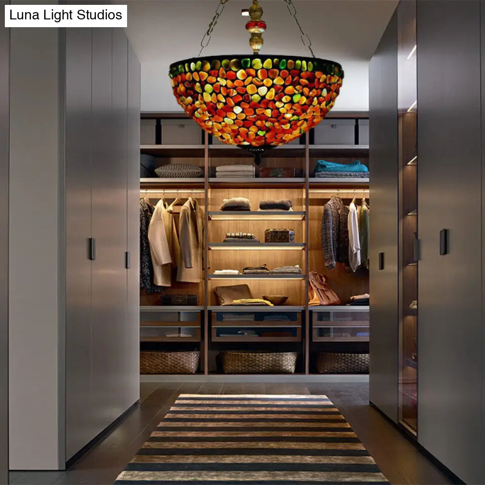 Lámpara de araña mediterránea antigua de bronce con pantalla de piedra - 2/3 luces, 30/40 cm de ancho