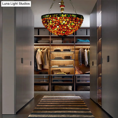 Lámpara de araña mediterránea antigua de bronce con pantalla de piedra - 2/3 luces, 30/40 cm de ancho