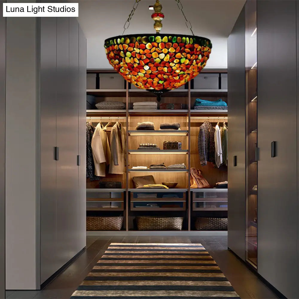 Lámpara de araña mediterránea antigua de bronce con pantalla de piedra - 2/3 luces, 30/40 cm de ancho