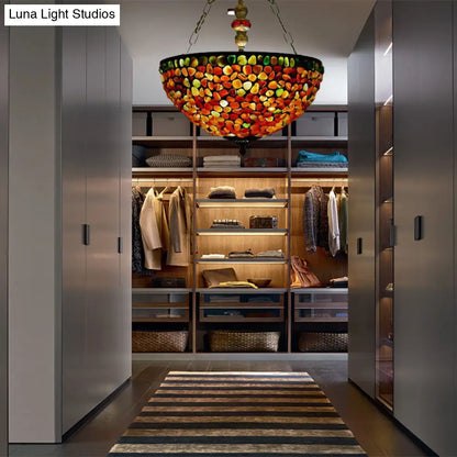 Lámpara de araña mediterránea antigua de bronce con pantalla de piedra - 2/3 luces, 30/40 cm de ancho