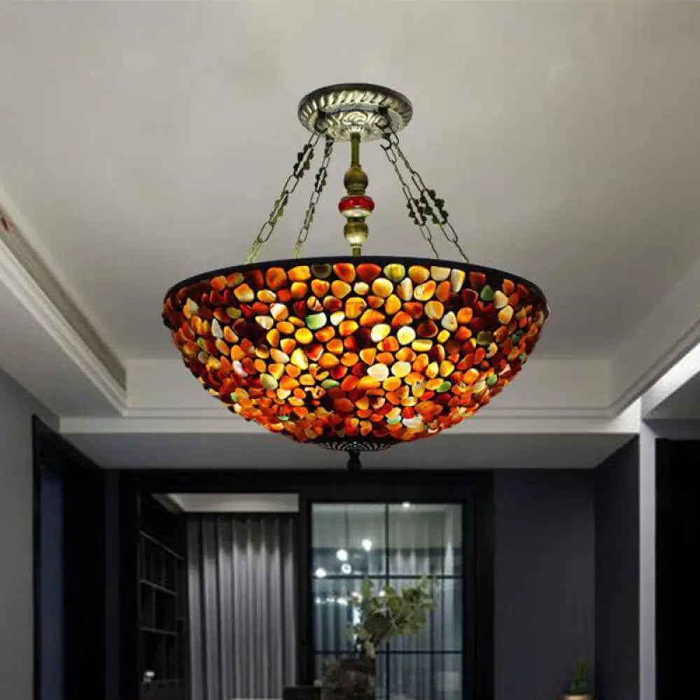 Lámpara de araña mediterránea antigua de bronce con pantalla de piedra - 2/3 luces, 30/40 cm de ancho