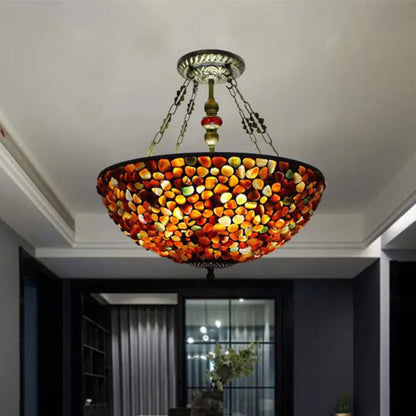 Lámpara de araña mediterránea antigua de bronce con pantalla de piedra - 2/3 luces, 30/40 cm de ancho