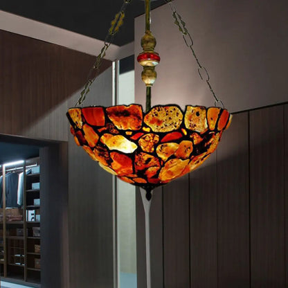 Lámpara de araña mediterránea antigua de bronce con pantalla de piedra - 2/3 luces, 30/40 cm de ancho