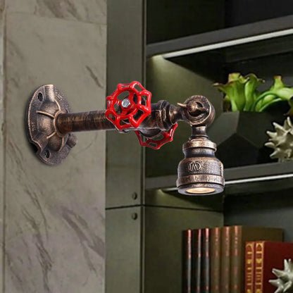 Aplique de pared antiguo de bronce con diseño de tubería y válvula - 1 luz, 8"/10" de ancho