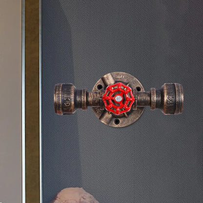 Aplique de pared antiguo de bronce con diseño de tubería y válvula - 1 luz, 8"/10" de ancho