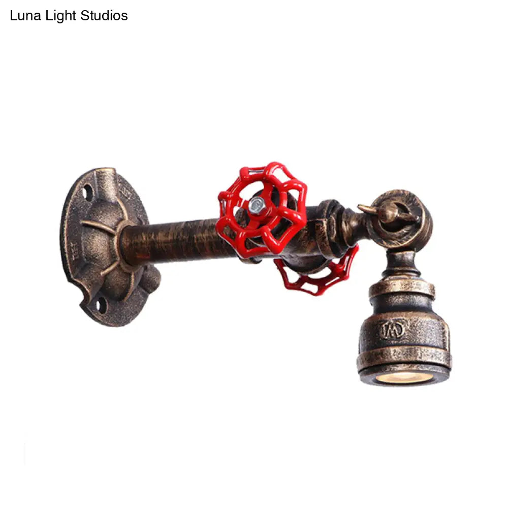 Aplique de pared antiguo de bronce con diseño de tubería y válvula - 1 luz, 8"/10" de ancho