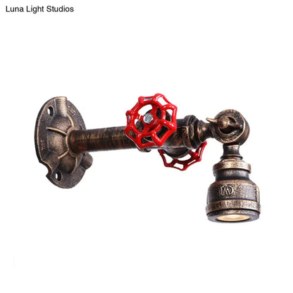 Aplique de pared antiguo de bronce con diseño de tubería y válvula - 1 luz, 8"/10" de ancho
