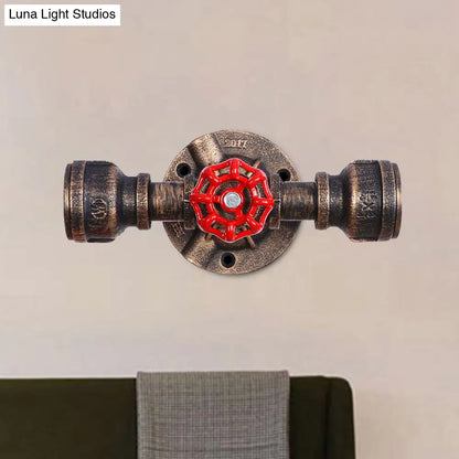 Aplique de pared antiguo de bronce con diseño de tubería y válvula - 1 luz, 8"/10" de ancho