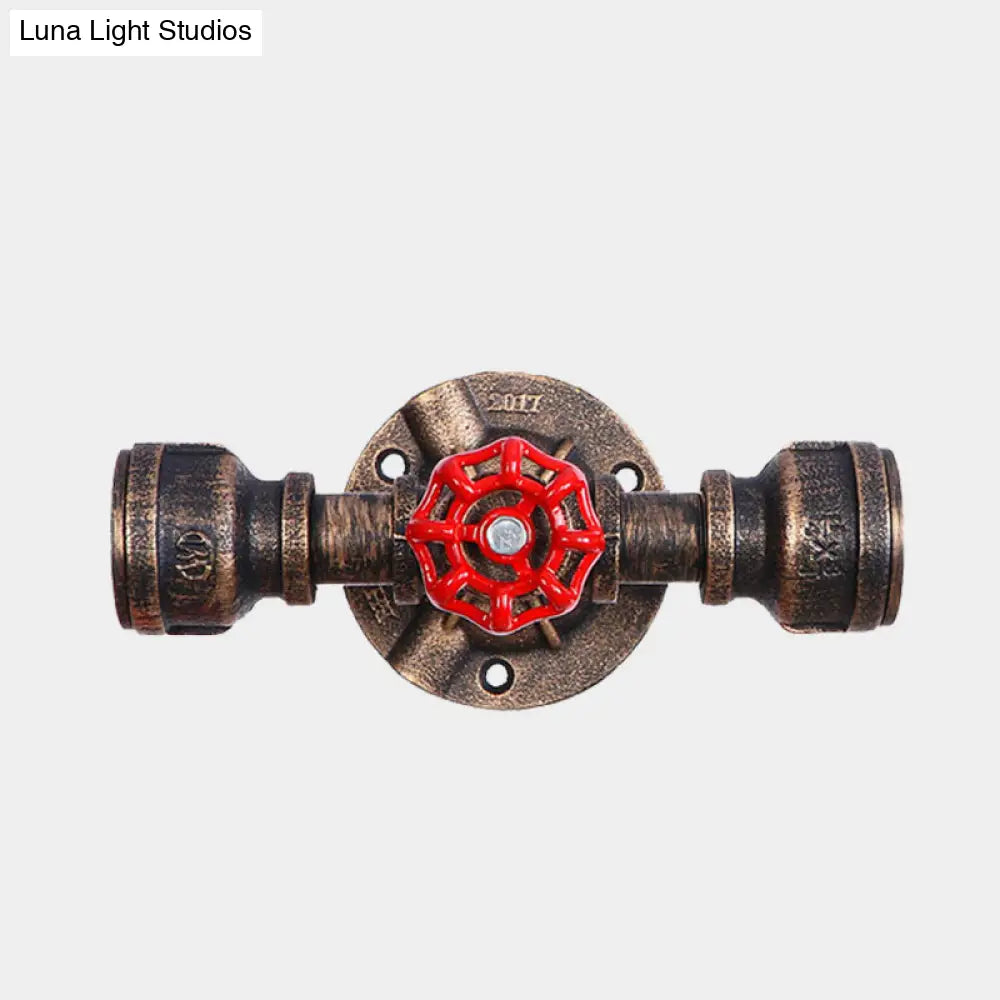Aplique de pared antiguo de bronce con diseño de tubería y válvula - 1 luz, 8"/10" de ancho