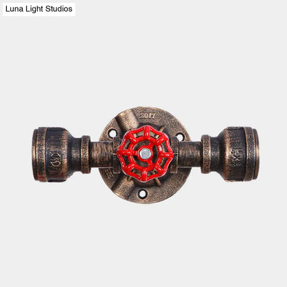 Aplique de pared antiguo de bronce con diseño de tubería y válvula - 1 luz, 8"/10" de ancho
