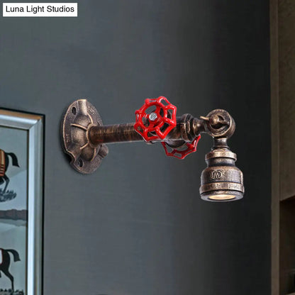 Aplique de pared antiguo de bronce con diseño de tubería y válvula - 1 luz, 8"/10" de ancho