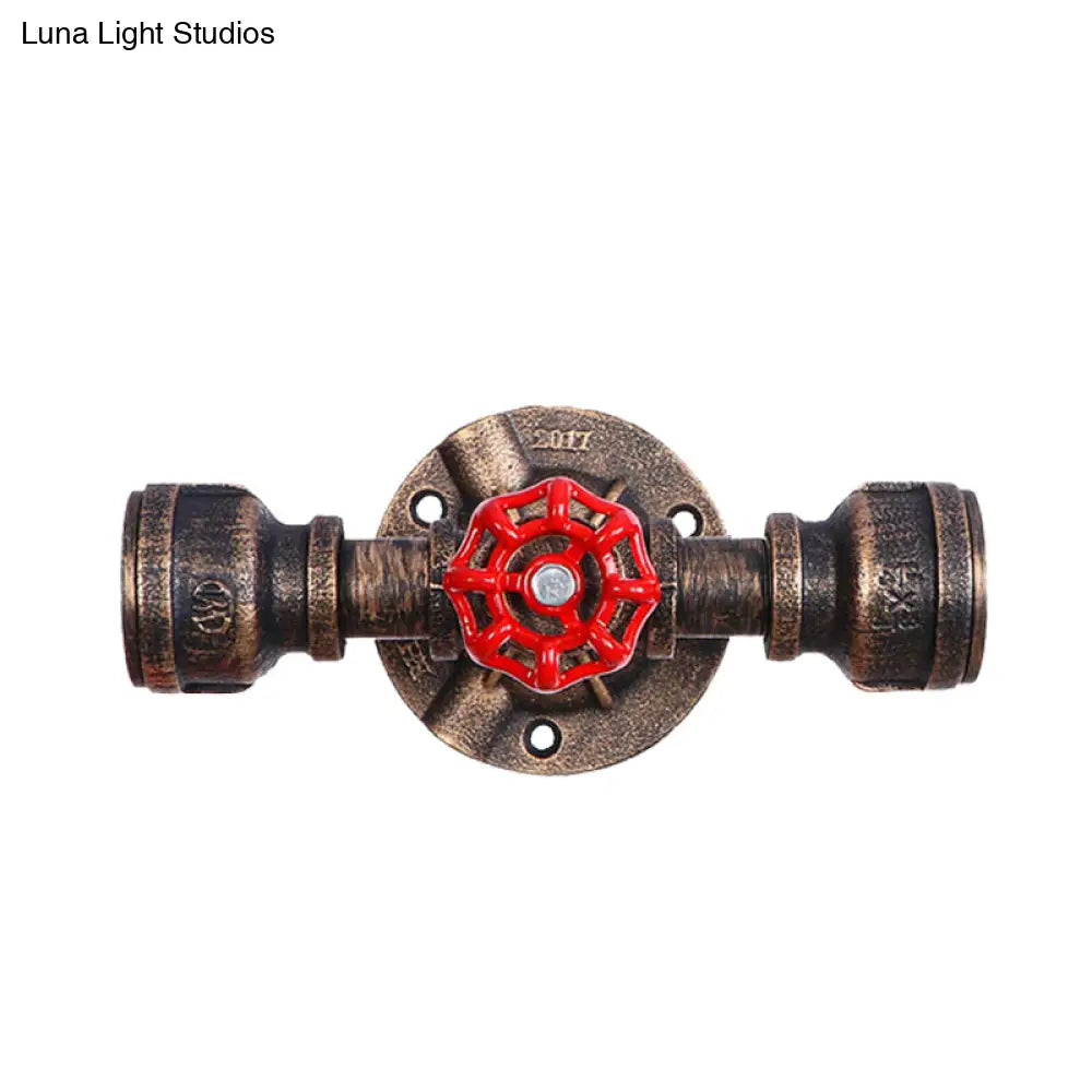 Aplique de pared antiguo de bronce con diseño de tubería y válvula - 1 luz, 8"/10" de ancho