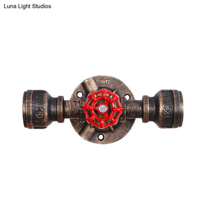 Aplique de pared antiguo de bronce con diseño de tubería y válvula - 1 luz, 8"/10" de ancho