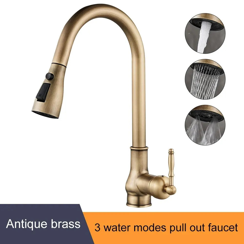Antique Bronze Pull Out Kitchen Faucet - Antique brass