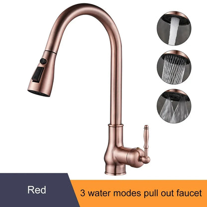 Antique Bronze Pull Out Kitchen Faucet - Red