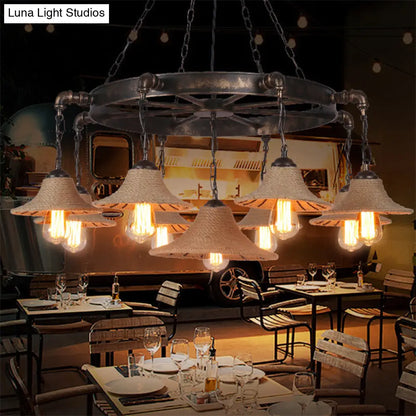 Lámpara colgante de techo rústica para comedor, estilo antiguo, con pantalla cónica y diseño de cuerda en bronce. Compatible con bombillas de 7/9 bombillas.