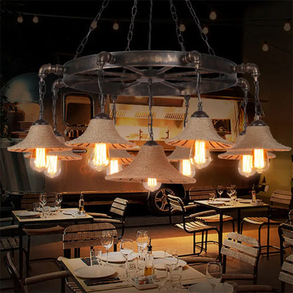 Lámpara colgante de techo rústica para comedor, estilo antiguo, con pantalla cónica y diseño de cuerda en bronce. Compatible con bombillas de 7/9 bombillas.