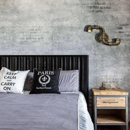 Aplique de pared antiguo de bronce con forma de S - Iluminación rústica industrial de 2 luces para escalera