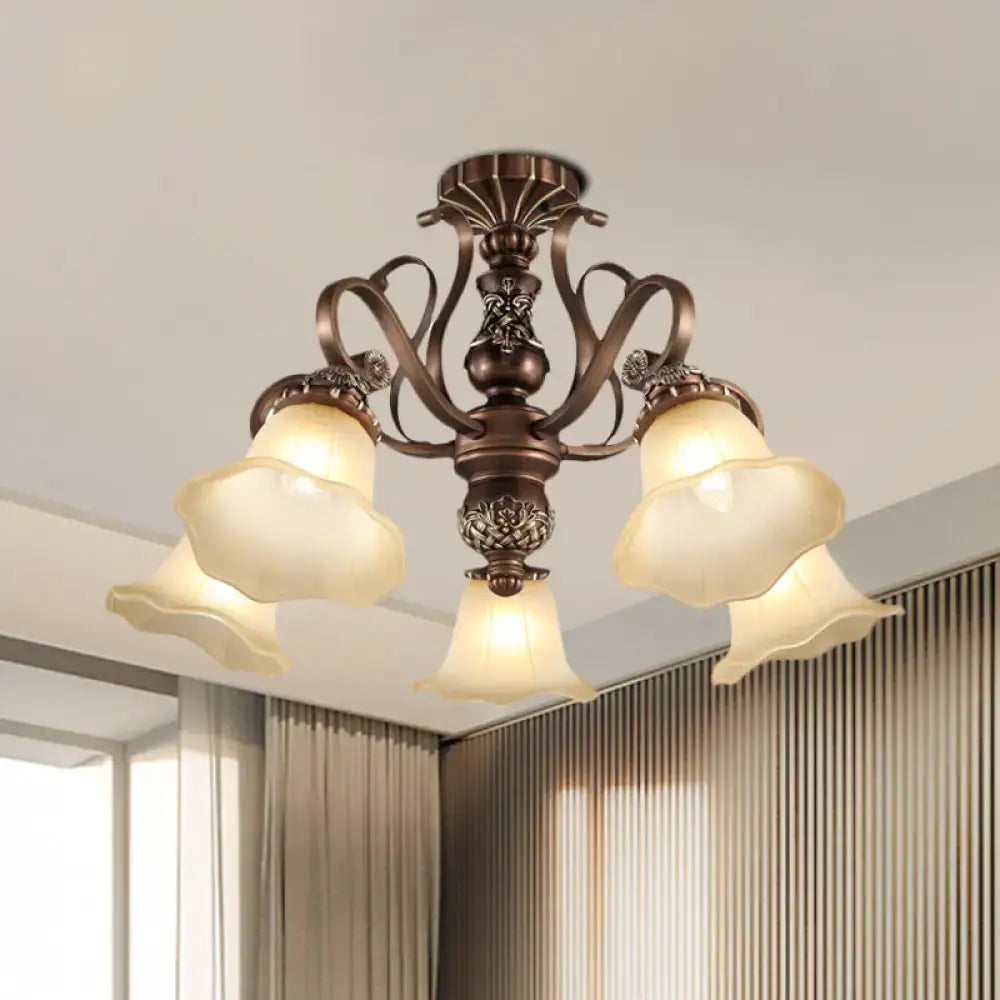 Antique bronze-finished DecorBites semi flush light with three opal glass shades and e26 e27 sockets for living room