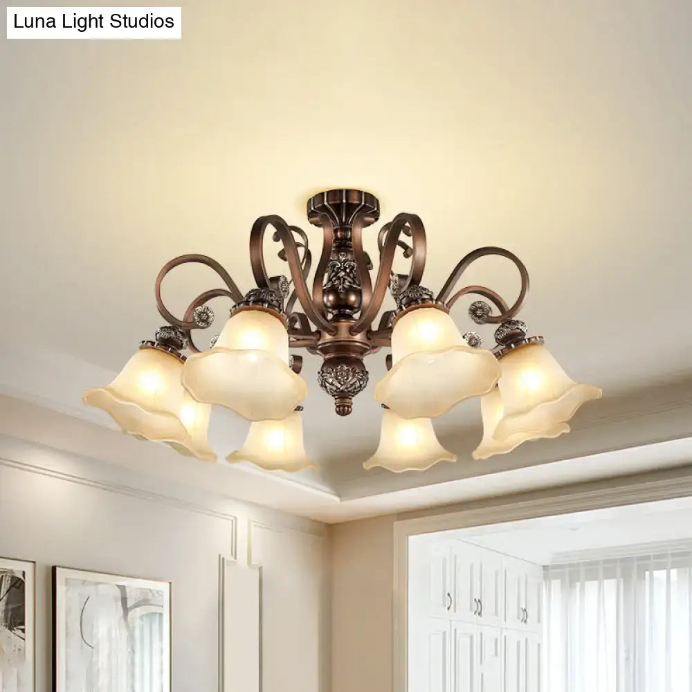Antique bronze-finished decorbites™ semi flush light with five frosted opal glass lampshades for living room uses e26 e27 bulbs
