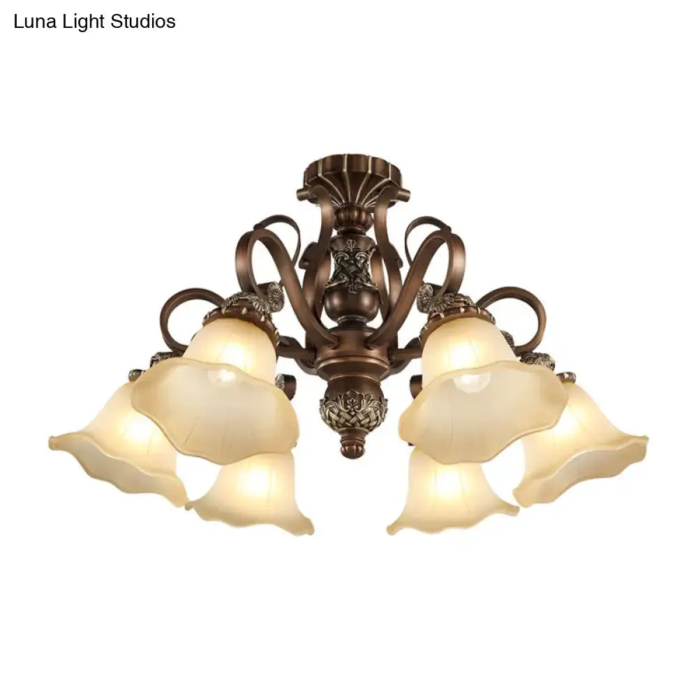 DecorBites floral shade semi flush light with antique bronze finish and opal glass e26 e27 frosted bell shades