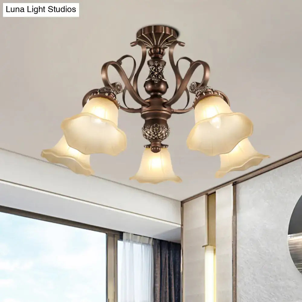 Antique bronze-finished DecorBites semi flush light with opal glass bell-shaped shades for living room e26 e27 compatible