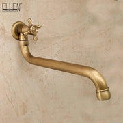 Antique bronze single cold wall mounted kitchen mop pool faucet with antique brass finish curved spout and ornate cross-handle