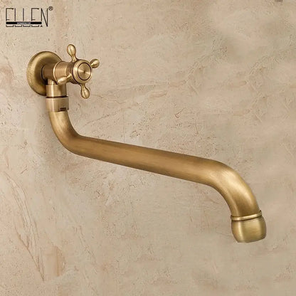 Antique bronze single cold wall mounted kitchen mop pool faucet with antique brass finish curved spout and ornate cross-handle