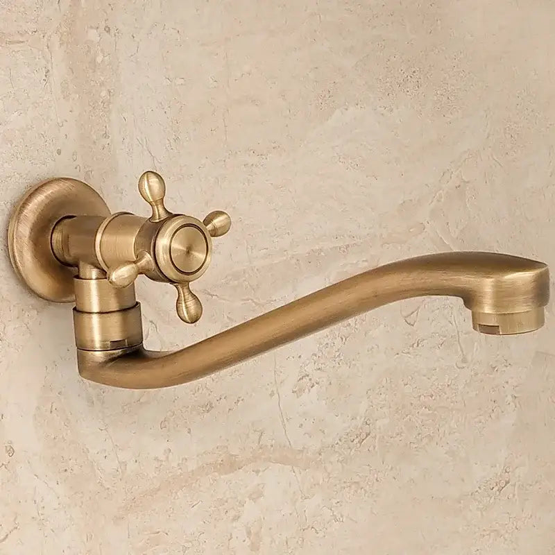 Antique bronze single cold wall mounted kitchen mop pool faucet with a brass finish single hole cross-handle design