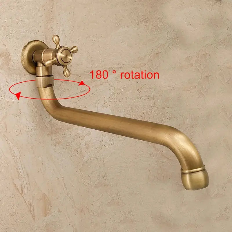 Antique bronze single cold wall mounted kitchen mop pool faucet with antique brass finish and ornate cross-handle single hole design