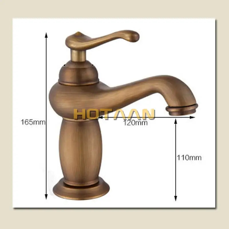 Antique bronze single handle basin faucet with brass finish curved spout and ornate handle for bathroom use