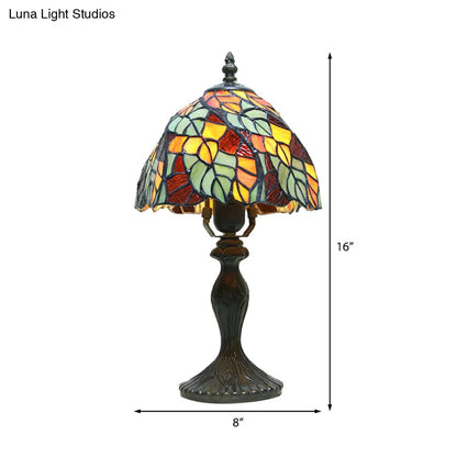 Lámpara de escritorio antigua de bronce con forma de hoja y vitral - Estilo Tiffany rústico, 1 luz, diseño con enchufe para dormitorio